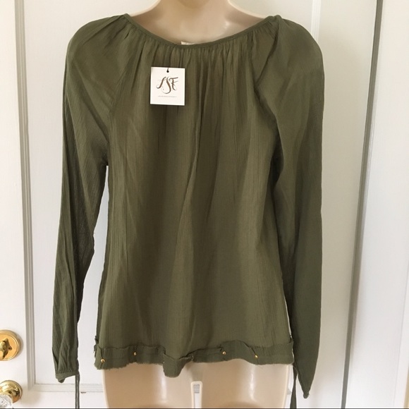 Neiman Marcus Green Top Blouse Peasant Size S - Picture 4 of 5